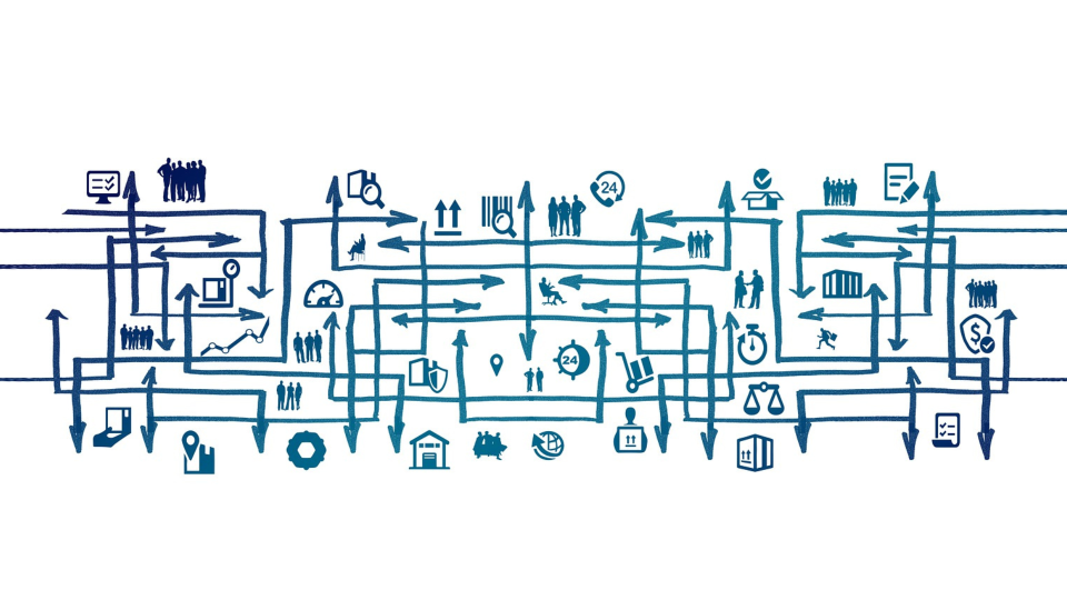 Arrows connecting to people, data and time