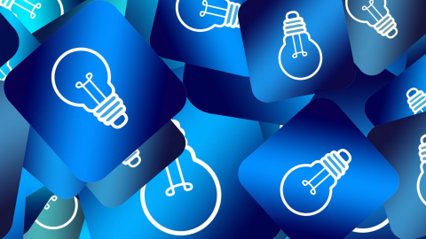 Light bulbs on blue squares